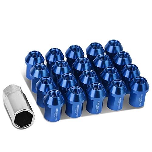 20PCS M12 X 1.25 25MM OD/35MM HEIGHT CLOSE END LUG NUTS W/DEEP DRIVE EXTENSION ADAPTER, BLUE