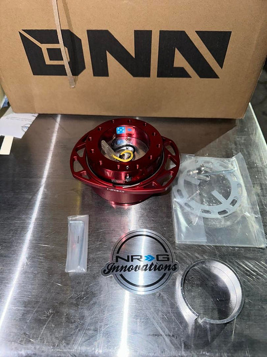 GEN 2.0 STEERING WHEEL QUICK RELEASE KIT ADAPTER RED BODY RED CUTOUT RING 6X70MM & 6X74MM BOLT PATTERN