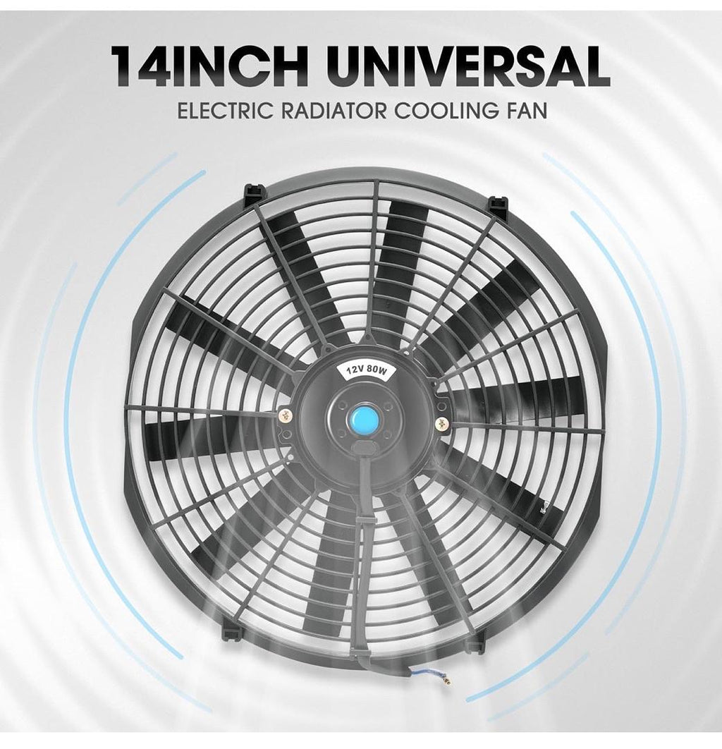 14 Inch High Performance Electric Cooling Slim Radiator Fan with Mount Kit, Black, 2PCS