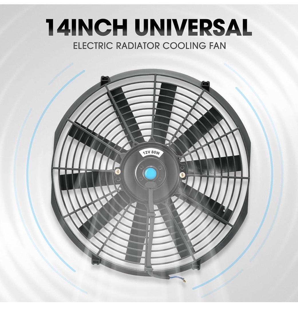 14 Inch High Performance Electric Cooling Slim Radiator Fan with Mount Kit, Black, 2PCS