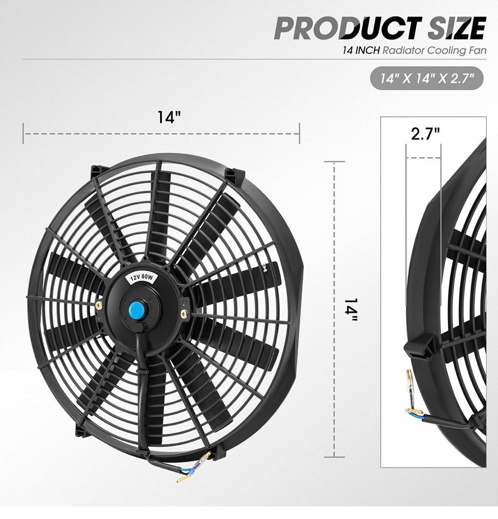 14 Inch High Performance Electric Cooling Slim Radiator Fan with Mount Kit, Black, 2PCS