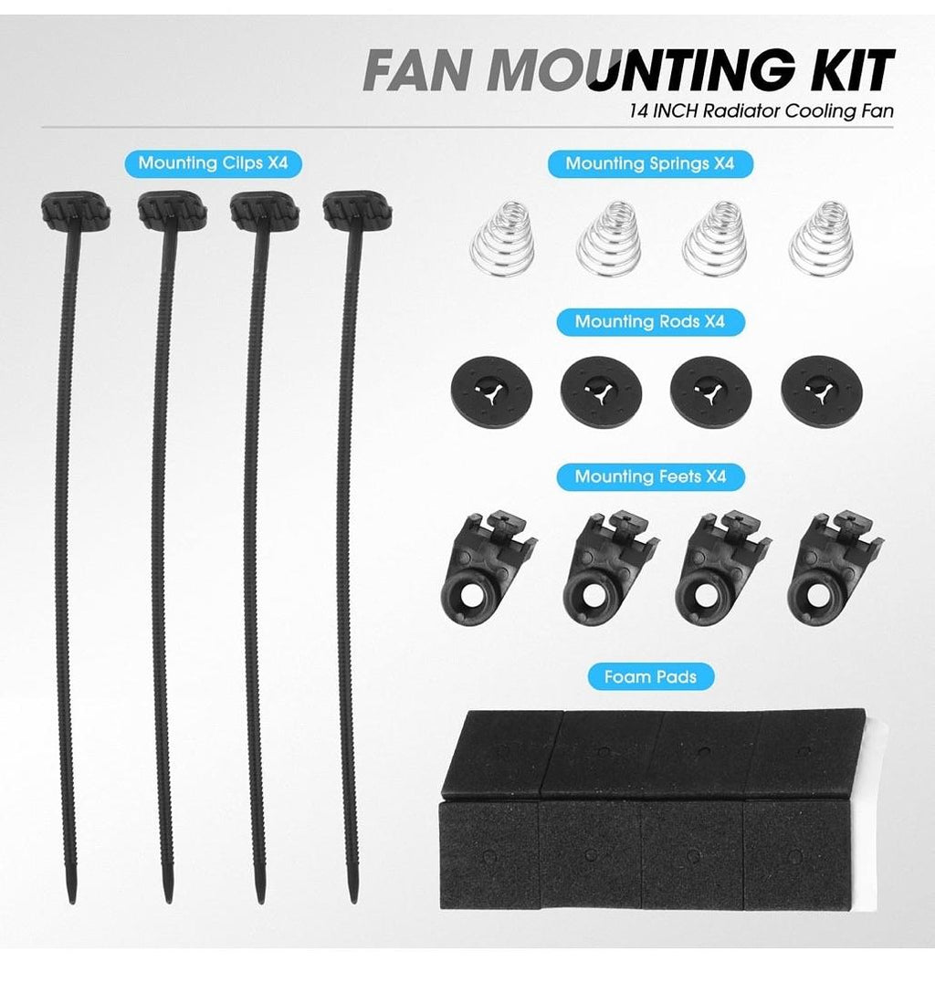 14 Inch High Performance Electric Cooling Slim Radiator Fan with Mount Kit, Black, 2PCS