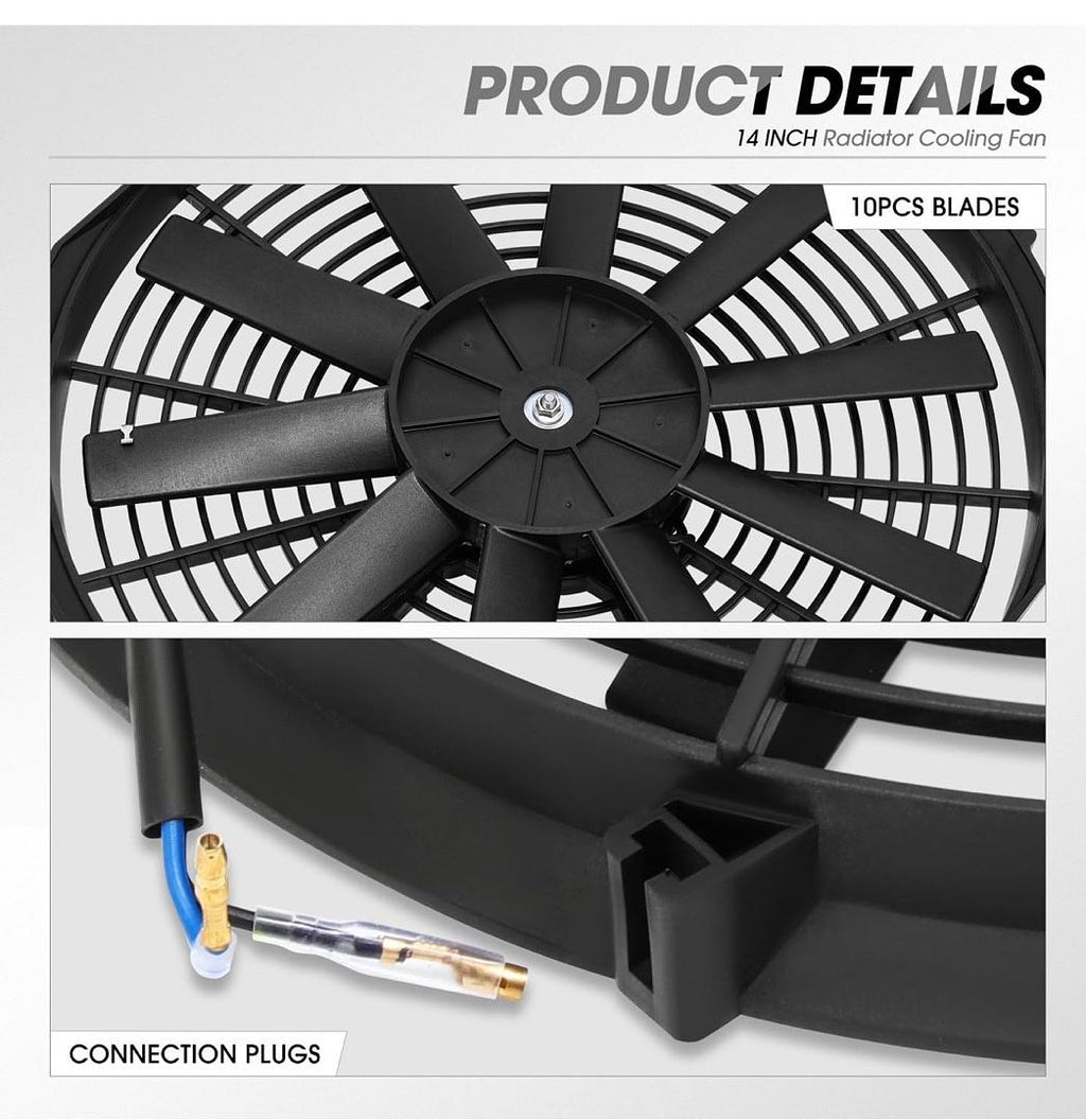 14 Inch High Performance Electric Cooling Slim Radiator Fan with Mount Kit, Black, 2PCS