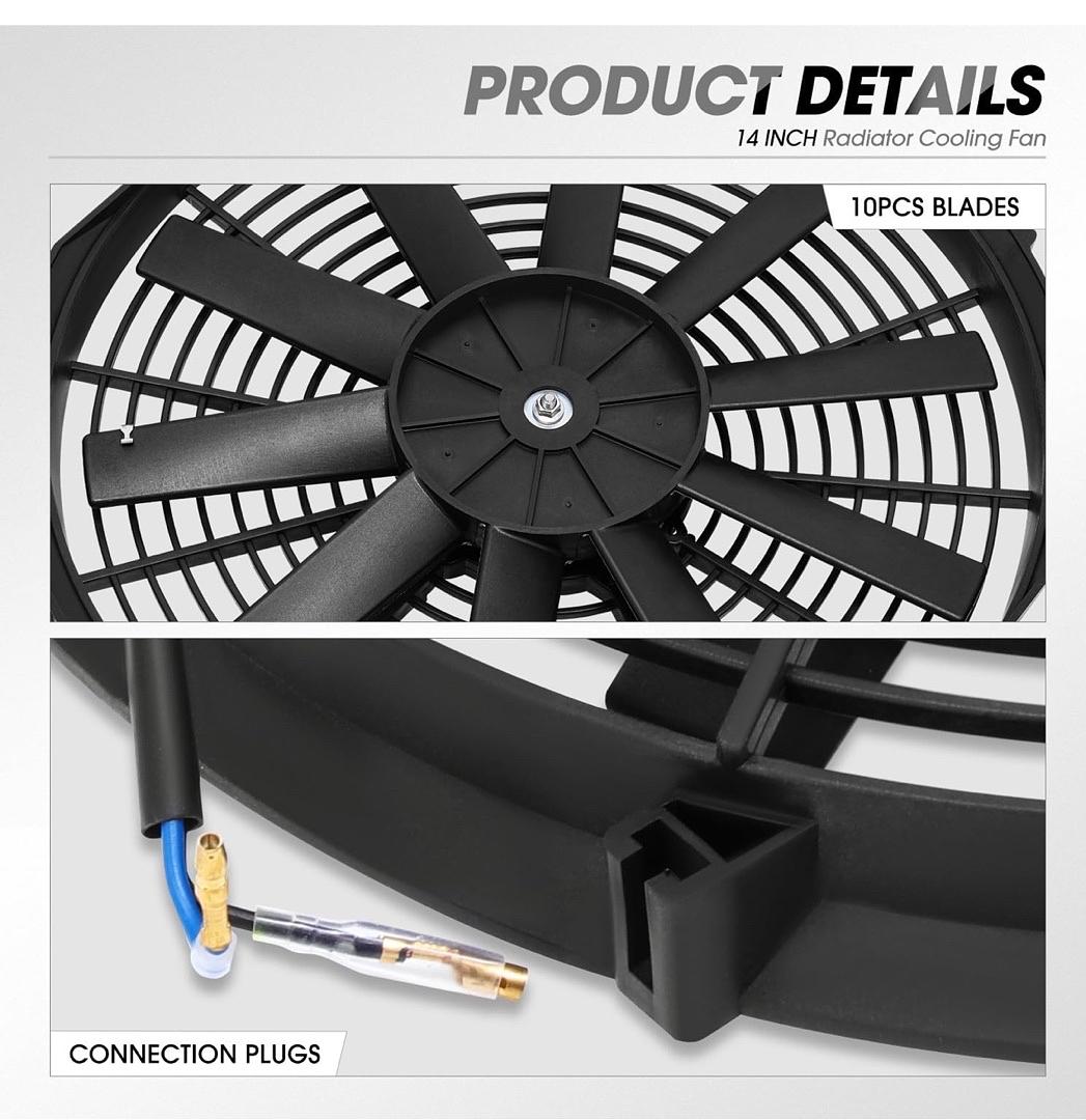 14 Inch High Performance Electric Cooling Slim Radiator Fan with Mount Kit, Black, 2PCS
