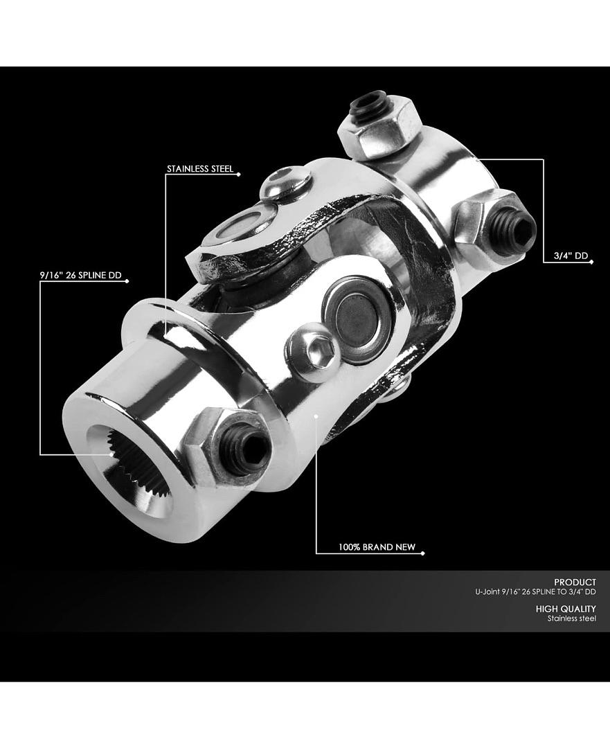 UNIVERSAL STEERING SHAFT U-JOINT SINGLE JOINT,9/16" 26 SPLINE TO 3/4" DD,3.2" LENGTH,MAX 38 DEGREE WORKING ANGEL