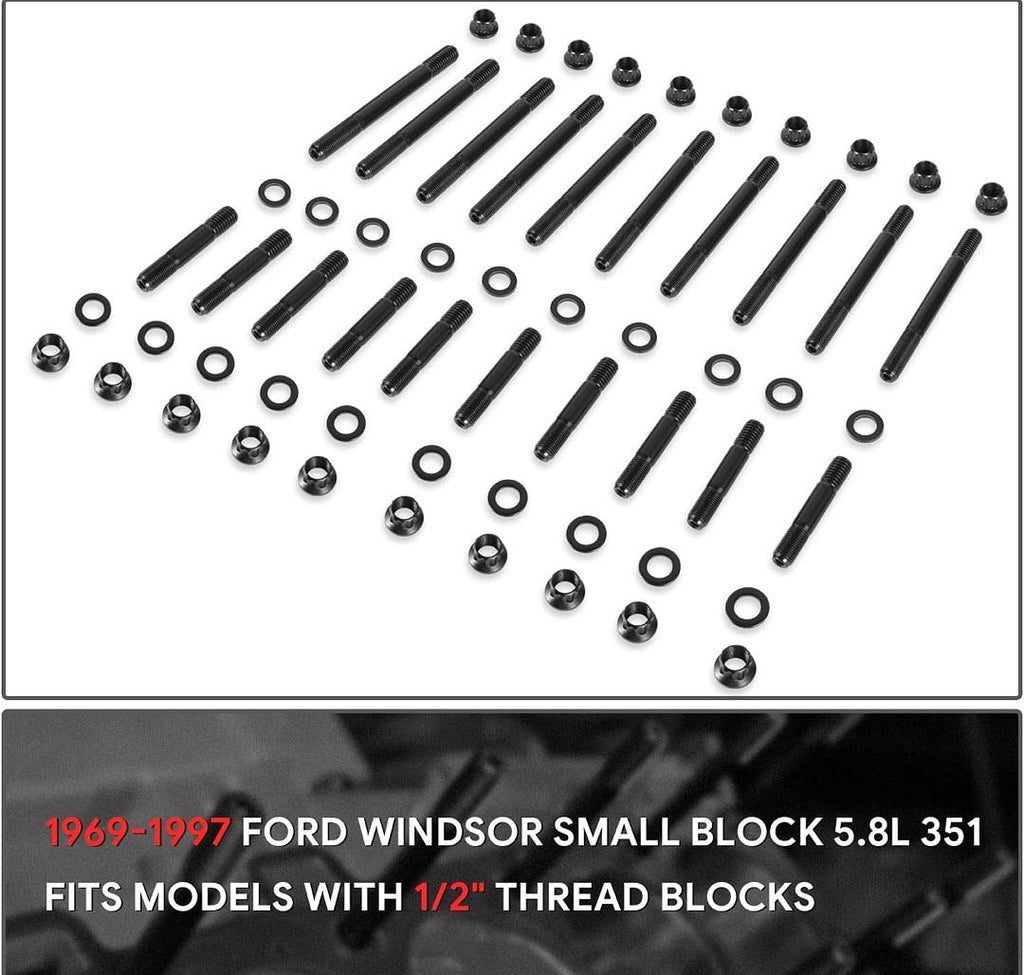 FRONT 12 CYLINDER HEAD STUDS FOR WINDSOR SMALL BLOCK 5.8L 351 69-97 1900000 PSI TENSILE STRENGTH