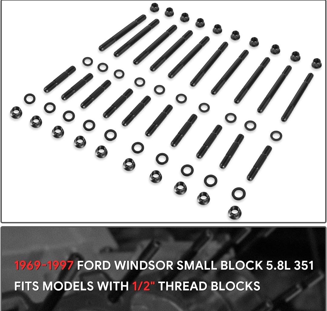FRONT 12 CYLINDER HEAD STUDS FOR WINDSOR SMALL BLOCK 5.8L 351 69-97 1900000 PSI TENSILE STRENGTH