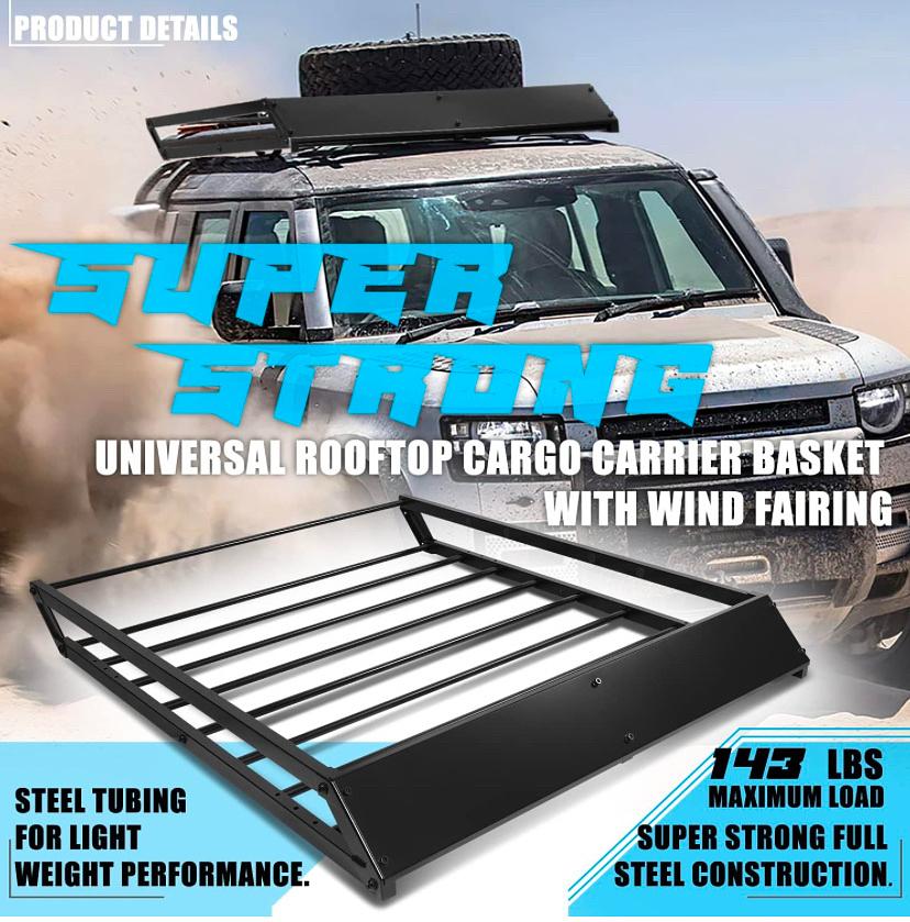 UNIVERSAL TUBULAR BAR/BOX FRAME ROOFTOP CARGO CARRIER BASKET WITH WIND FAIRING, 143 LBS MAX LOAD