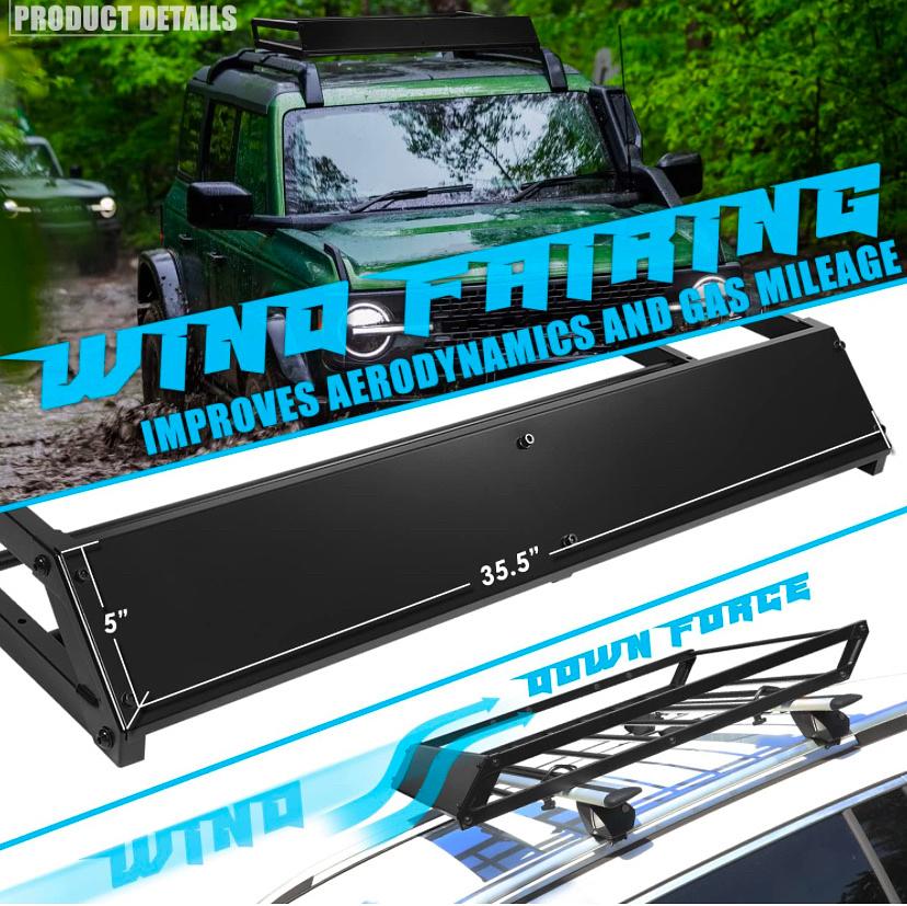 UNIVERSAL TUBULAR BAR/BOX FRAME ROOFTOP CARGO CARRIER BASKET WITH WIND FAIRING, 143 LBS MAX LOAD