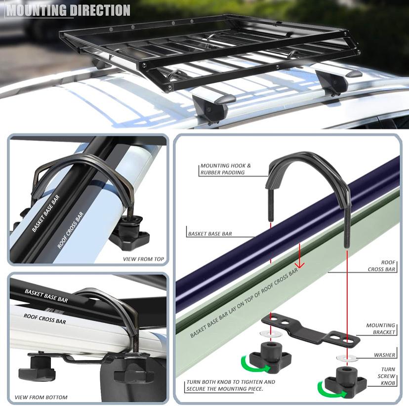 UNIVERSAL TUBULAR BAR/BOX FRAME ROOFTOP CARGO CARRIER BASKET WITH WIND FAIRING, 143 LBS MAX LOAD