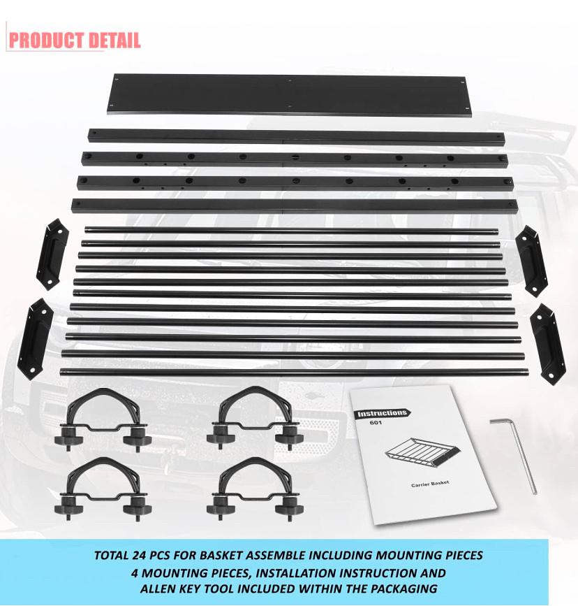 UNIVERSAL TUBULAR BAR/BOX FRAME ROOFTOP CARGO CARRIER BASKET WITH WIND FAIRING, 143 LBS MAX LOAD