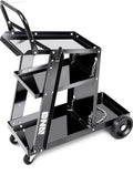 HEAVY-DUTY 3 LAYERS LARGER STORAGE 360° SSWIVEL WHEELS AND STORGE SAFETY CHAINS WELDING CART WITH TROLLEY HANDLE DESIGN,BLACK