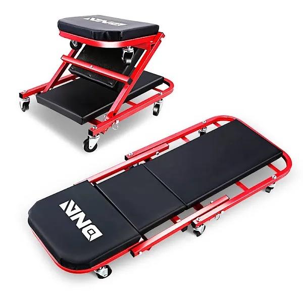 40 INCHES 2 IN 1 ROLLING FOLDING CAR CREEPER/SEAT, 6 PCS 2" CASTERS, 150KG WEIGHT CAPACITY, RED