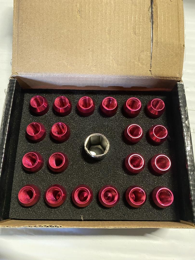 20PCS CLOSED END DESIGN M12 X 1.25 ALUMINUM ALLOY WHEEL LUG NUTS + DEEP DRIVE EXTENSION ADAPTER, 20MM OD/50MM HEIGHT (PINK)