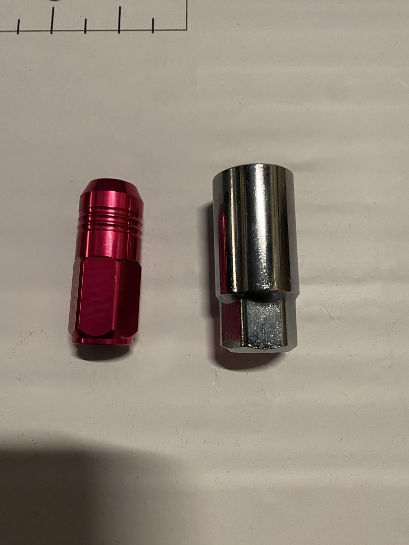 20PCS CLOSED END DESIGN M12 X 1.25 ALUMINUM ALLOY WHEEL LUG NUTS + DEEP DRIVE EXTENSION ADAPTER, 20MM OD/50MM HEIGHT (PINK)