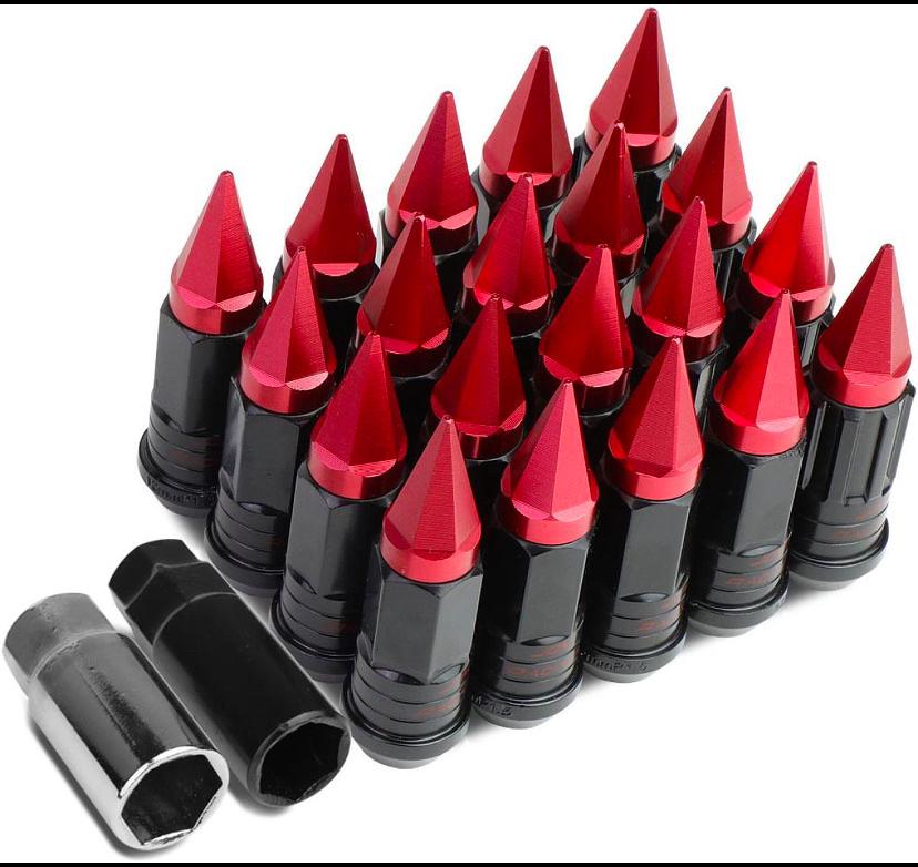 M12 X 1.5 OPEN / CLOSED END 16PC ALUMINUM ALLOY WHEEL LUG NUTS + 4 X LOCK NUT + 1 X KEY (BLACK LUG / RED CAP)