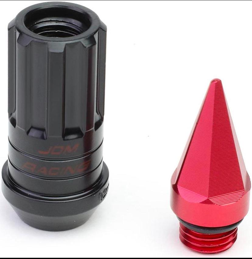M12 X 1.5 OPEN / CLOSED END 16PC ALUMINUM ALLOY WHEEL LUG NUTS + 4 X LOCK NUT + 1 X KEY (BLACK LUG / RED CAP)