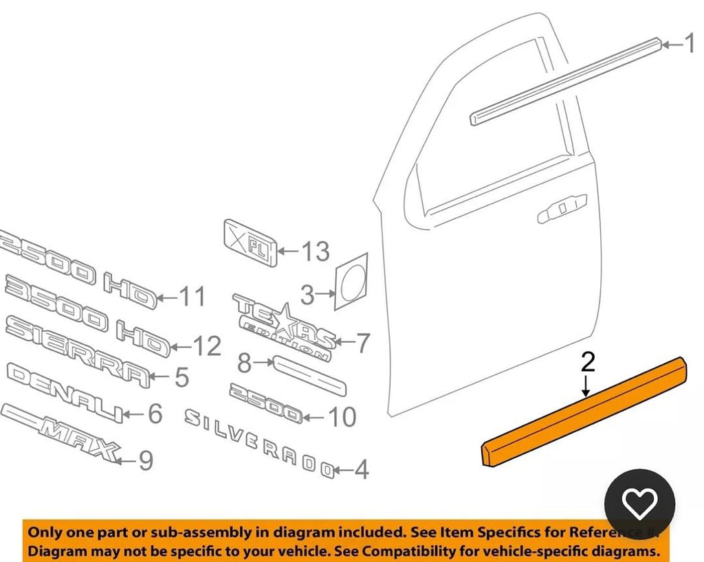 22760307 | GM OEM 99-13 Escalade Front Door Exterior Trim-Body Side Mldg 2007-2013 Chevy GM Tahoe Yukon Passenger Right Door Center Molding OEM