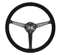 REINFORCED CLASSIC STEALTH WHEEL, 380MM, 3 SPOKE CENTER WITH DIAGNAL SLITS, 1" DEEP DISH WITH VEGAN SUEDE AND BLACK STITCHING