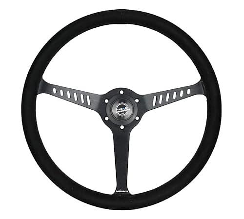 REINFORCED CLASSIC STEALTH WHEEL, 380MM, 3 SPOKE CENTER WITH DIAGNAL SLITS, 1" DEEP DISH WITH VEGAN SUEDE AND BLACK STITCHING