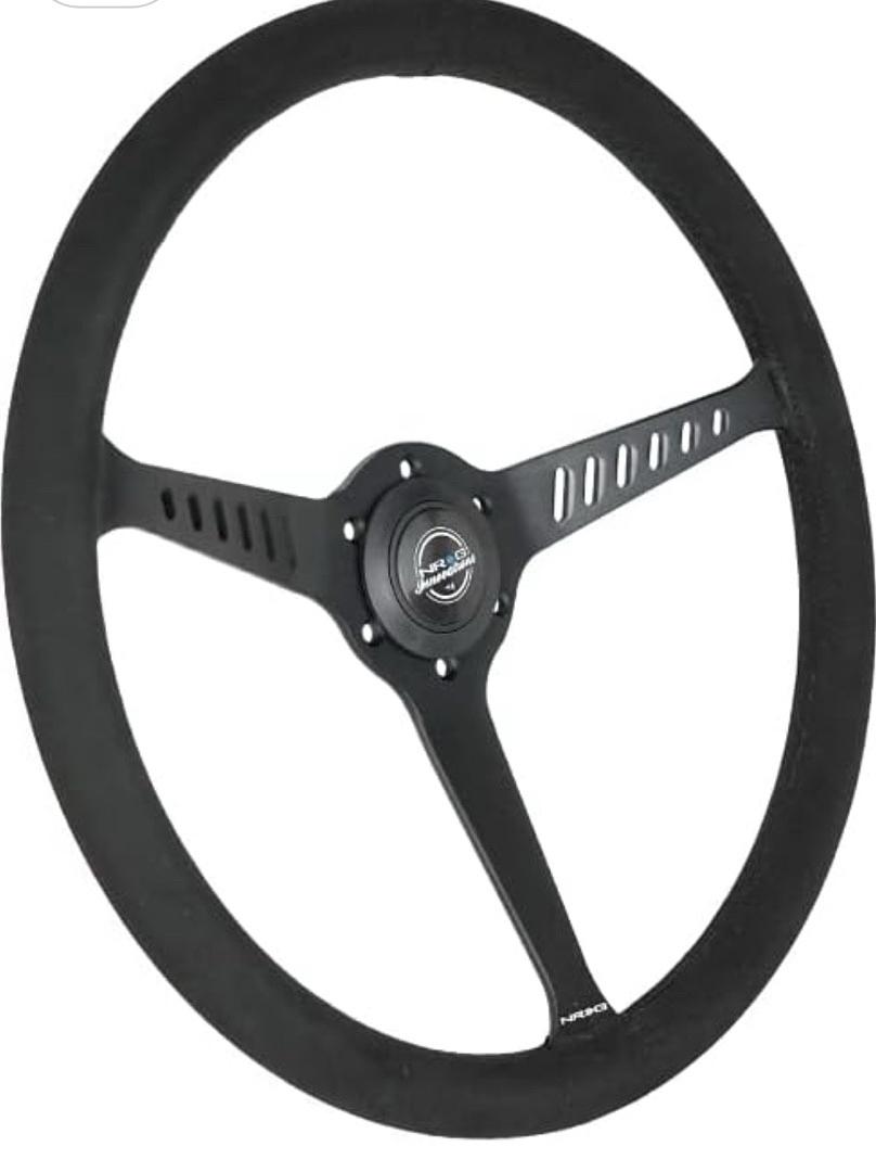 REINFORCED CLASSIC STEALTH WHEEL, 380MM, 3 SPOKE CENTER WITH DIAGNAL SLITS, 1" DEEP DISH WITH VEGAN SUEDE AND BLACK STITCHING