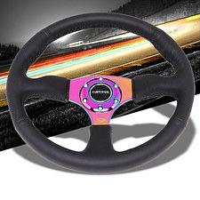 BLACK LEATHER/NEO CHROME SPOKE 350MM 2.5" DEEP RST-023MC-R NRG STEERING WHEEL