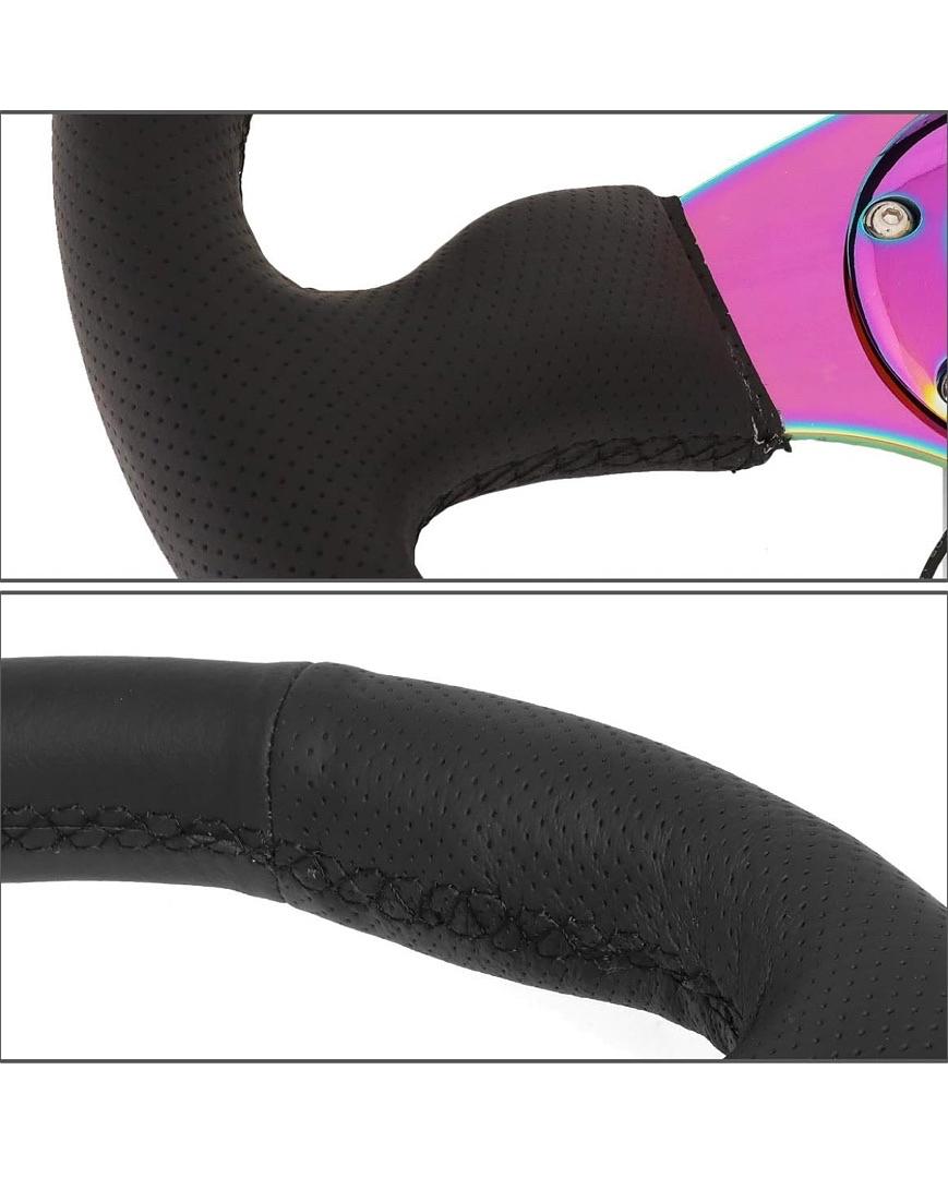 BLACK LEATHER/NEO CHROME SPOKE 350MM 2.5" DEEP RST-023MC-R NRG STEERING WHEEL