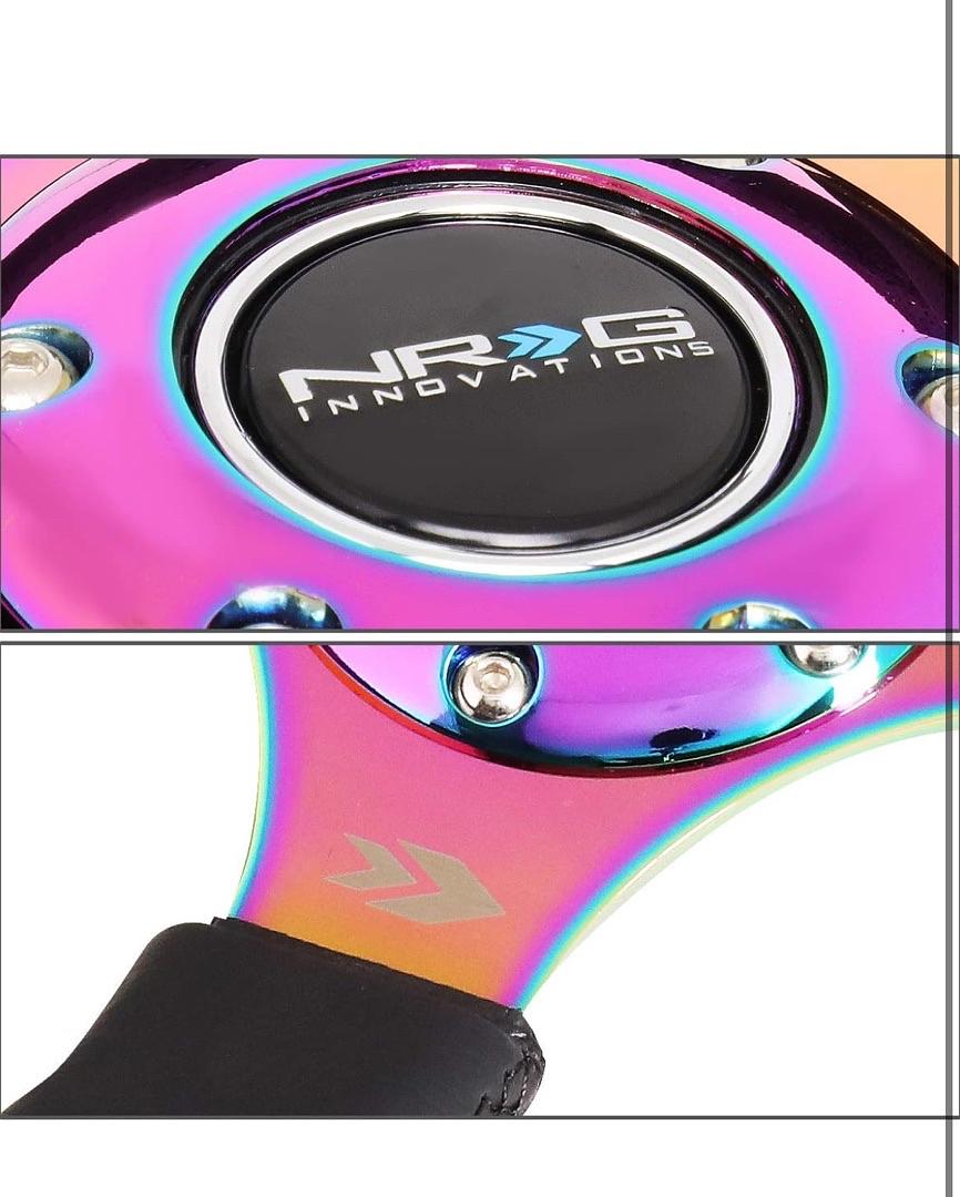 BLACK LEATHER/NEO CHROME SPOKE 350MM 2.5" DEEP RST-023MC-R NRG STEERING WHEEL