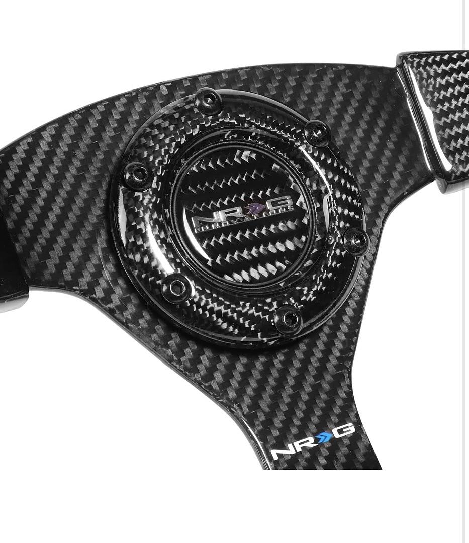 350MM OD FULL CARBON FIBER 3 SPOKE STEERING WHEEL, 6 X 70 PCD, FLAT DISH,GLOSS BLACK