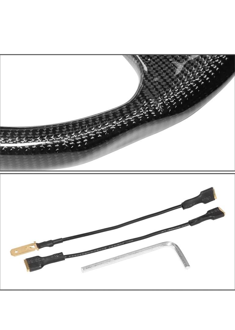 350MM OD FULL CARBON FIBER 3 SPOKE STEERING WHEEL, 6 X 70 PCD, FLAT DISH,GLOSS BLACK