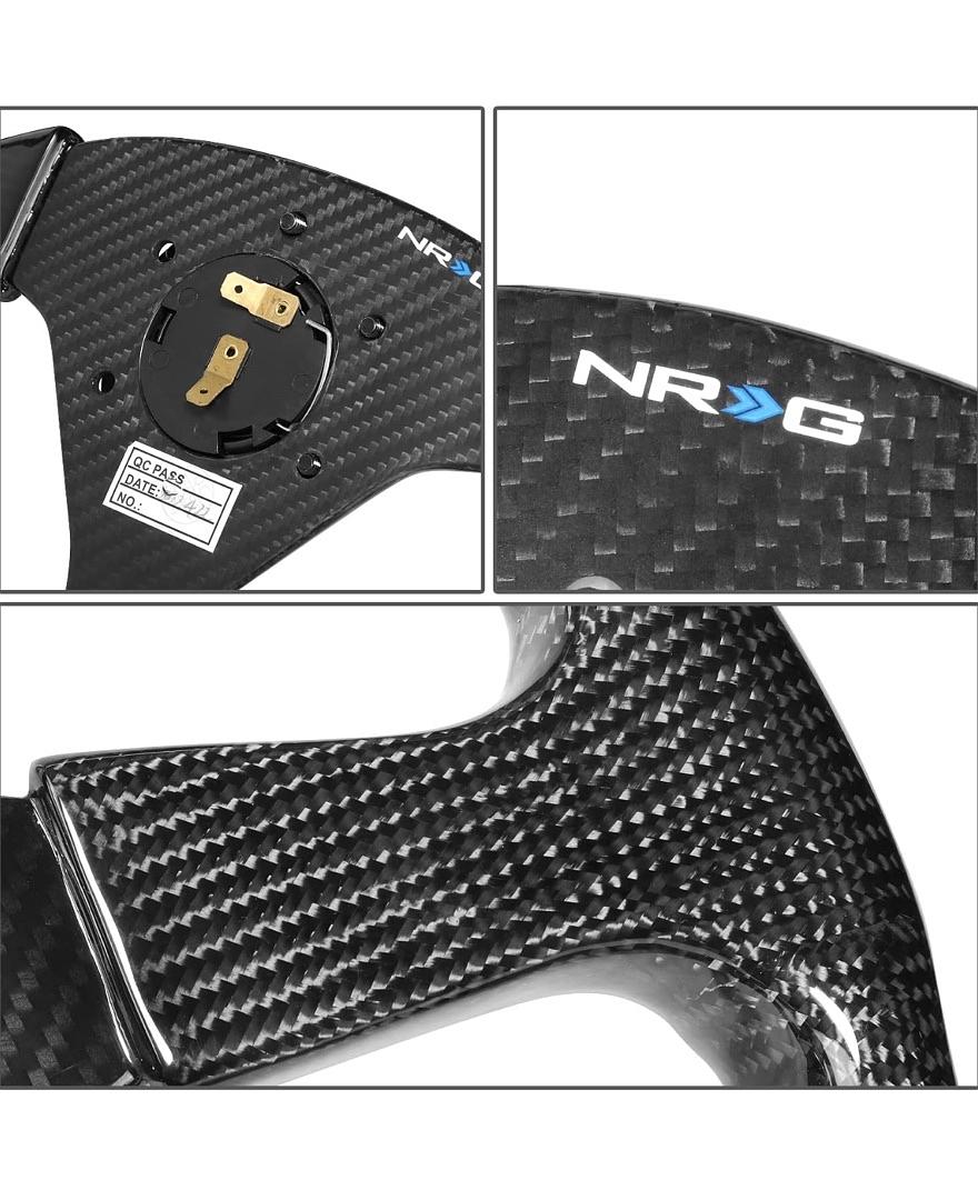 350MM OD FULL CARBON FIBER 3 SPOKE STEERING WHEEL, 6 X 70 PCD, FLAT DISH,GLOSS BLACK