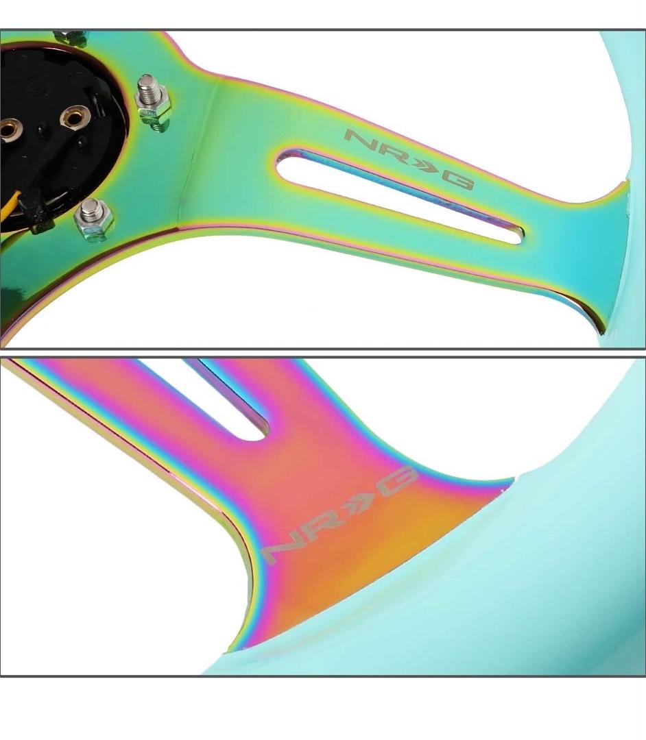 CLASSIC WOOD GRAIN STEERING WHEEL - 350MM, 6X70MM, 3 NEOCHROME SPOKES - MINTY FRESH COLOR