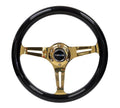 NRG FOR CLASSIC WOOD GRAIN STEERING WHEEL (350MM) BLACK GRIP W/CHROME GOLD