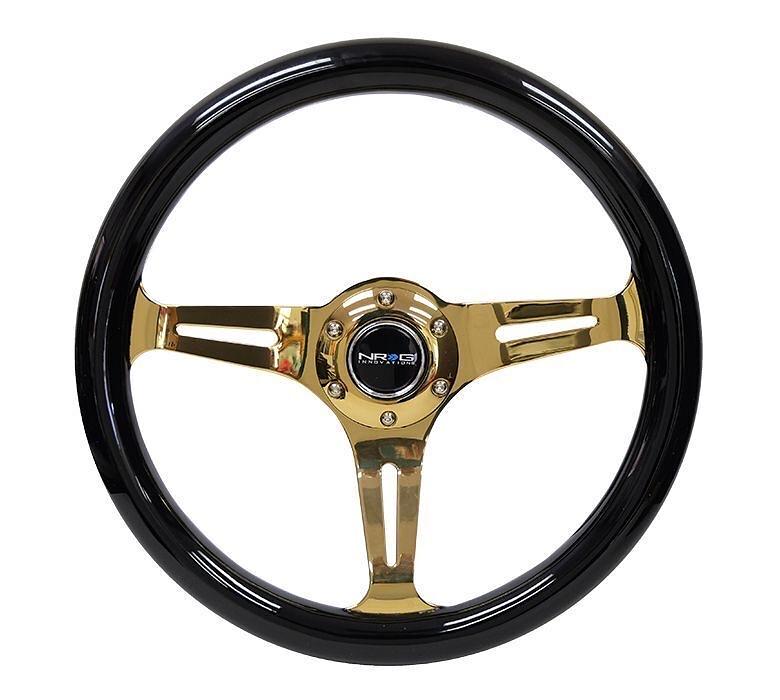 NRG FOR CLASSIC WOOD GRAIN STEERING WHEEL (350MM) BLACK GRIP W/CHROME GOLD