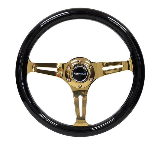 NRG FOR CLASSIC WOOD GRAIN STEERING WHEEL (350MM) BLACK GRIP W/CHROME GOLD