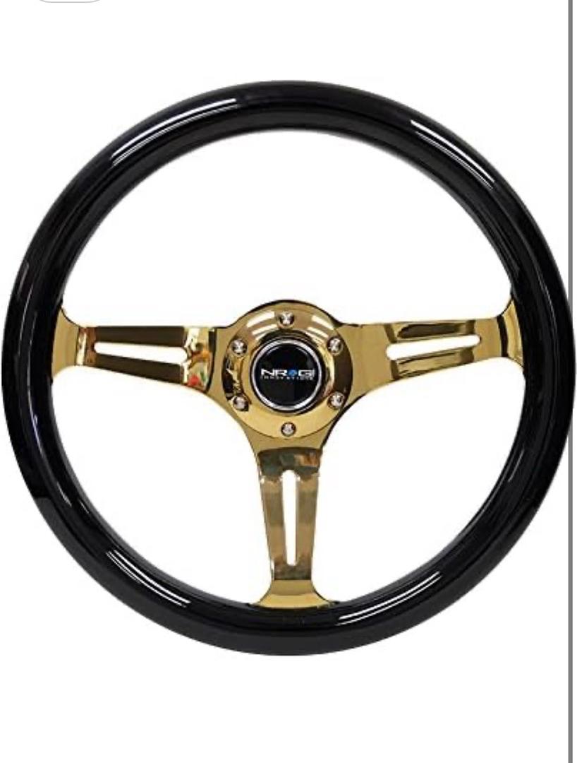 NRG FOR CLASSIC WOOD GRAIN STEERING WHEEL (350MM) BLACK GRIP W/CHROME GOLD