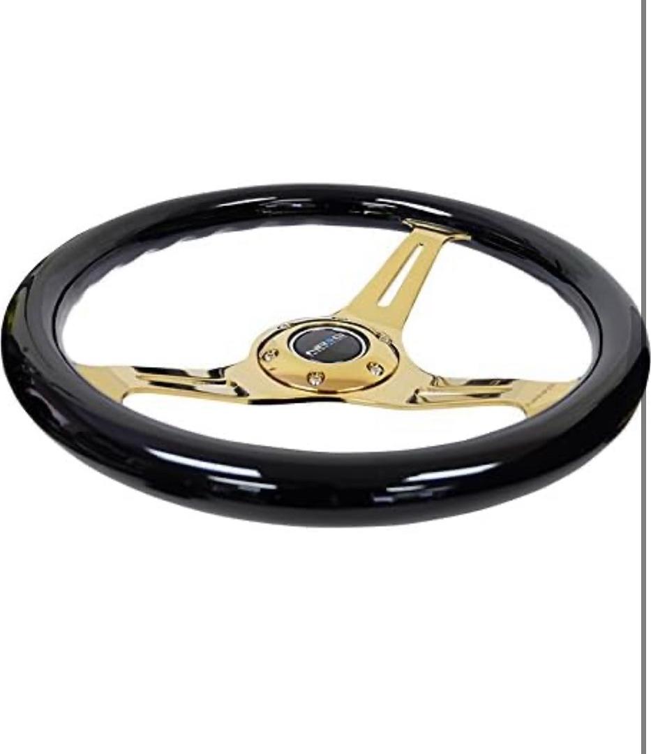 NRG FOR CLASSIC WOOD GRAIN STEERING WHEEL (350MM) BLACK GRIP W/CHROME GOLD