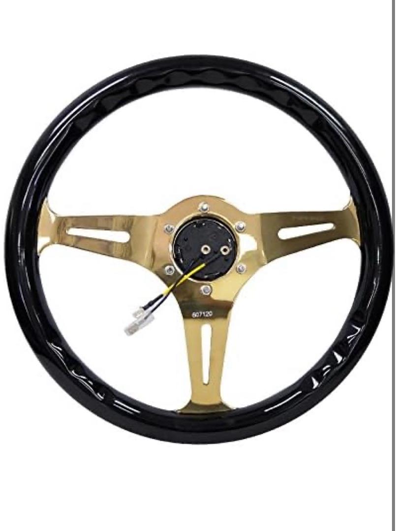NRG FOR CLASSIC WOOD GRAIN STEERING WHEEL (350MM) BLACK GRIP W/CHROME GOLD