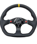 REINFORCED STEERING WHEEL 320MM SPORT LEATHER DUAL PUSH BUTTONS FLAT BOTTOM WITH YELLOW CENTER MARK