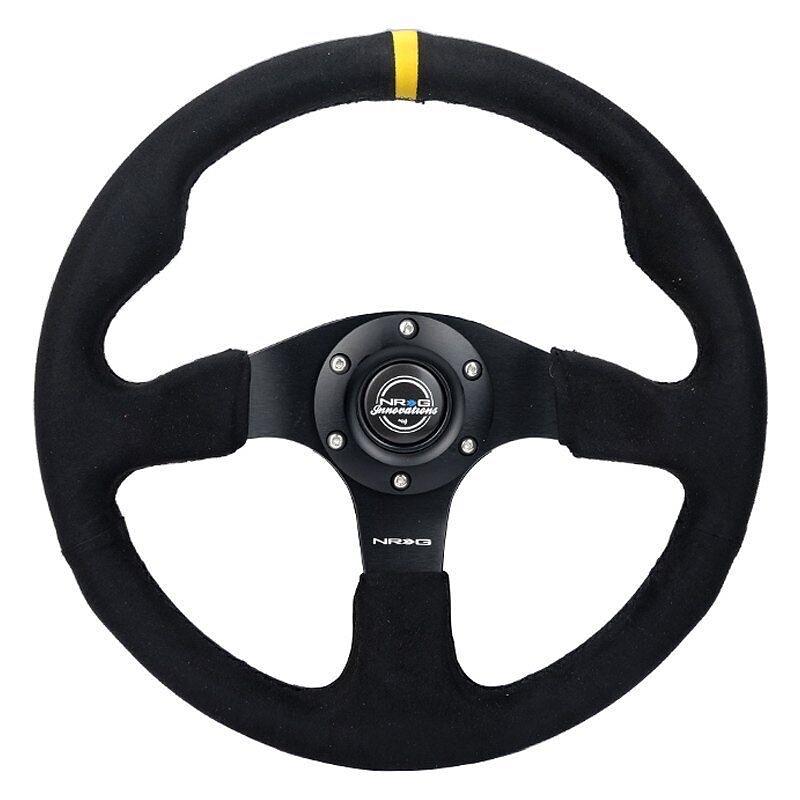 STEERING WHEEL 3-SPOKE ALCANTARA ULTRA SUEDE REINFORCED STEERING WHEEL W YELLOW