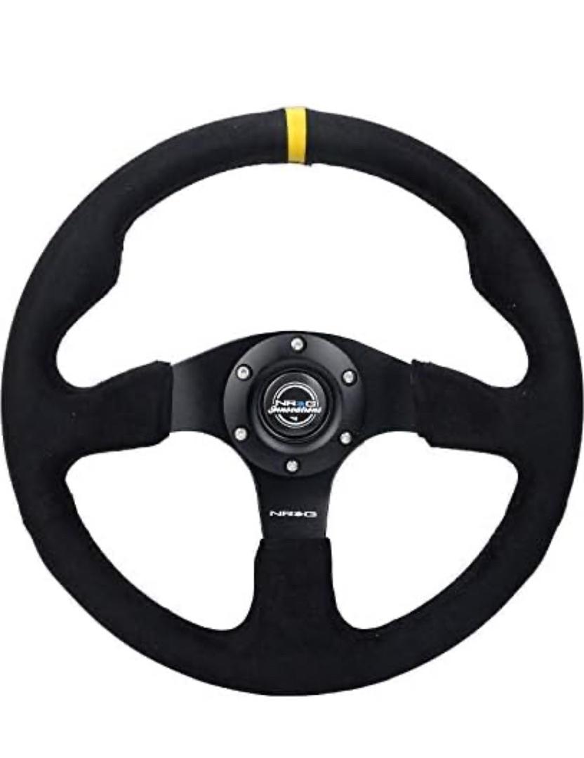 STEERING WHEEL 3-SPOKE ALCANTARA ULTRA SUEDE REINFORCED STEERING WHEEL W YELLOW