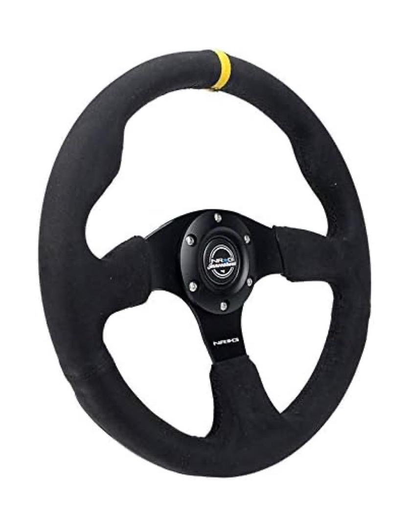 STEERING WHEEL 3-SPOKE ALCANTARA ULTRA SUEDE REINFORCED STEERING WHEEL W YELLOW