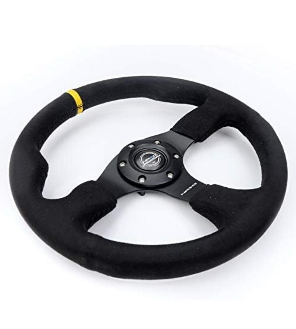 STEERING WHEEL 3-SPOKE ALCANTARA ULTRA SUEDE REINFORCED STEERING WHEEL W YELLOW