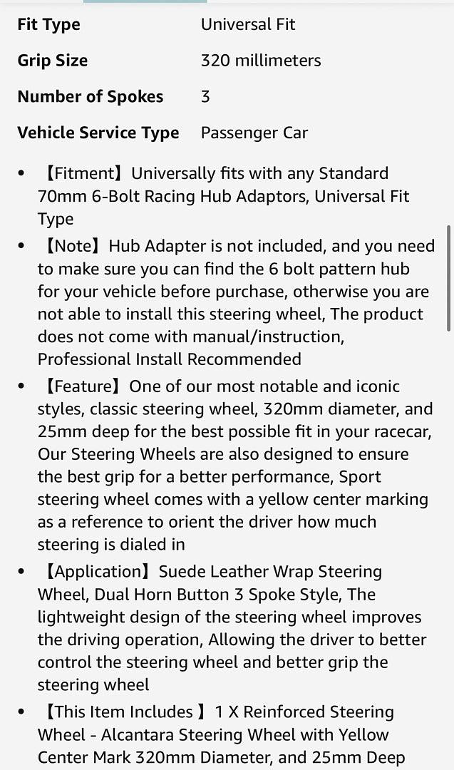 STEERING WHEEL 3-SPOKE ALCANTARA ULTRA SUEDE REINFORCED STEERING WHEEL W YELLOW