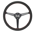 REINFORCED CLASSIC STEALTH WHEEL, 380MM, 3 SPOKE CENTER WITH DIAGNAL SLITS, 1" DEEP DISH WITH PERFORATED LEATHER AND RED STITCHING