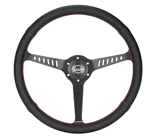 REINFORCED CLASSIC STEALTH WHEEL, 380MM, 3 SPOKE CENTER WITH DIAGNAL SLITS, 1" DEEP DISH WITH PERFORATED LEATHER AND RED STITCHING