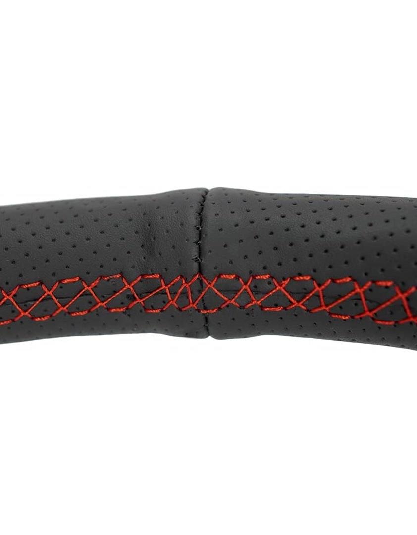 REINFORCED CLASSIC STEALTH WHEEL, 380MM, 3 SPOKE CENTER WITH DIAGNAL SLITS, 1" DEEP DISH WITH PERFORATED LEATHER AND RED STITCHING