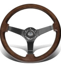 3" DEEP DISH 350MM 3-SPOKE WOOD GRAIN STEERING WHEEL, 6 X 70MM BOLT PATTERN,BLACK/MAHOGANY