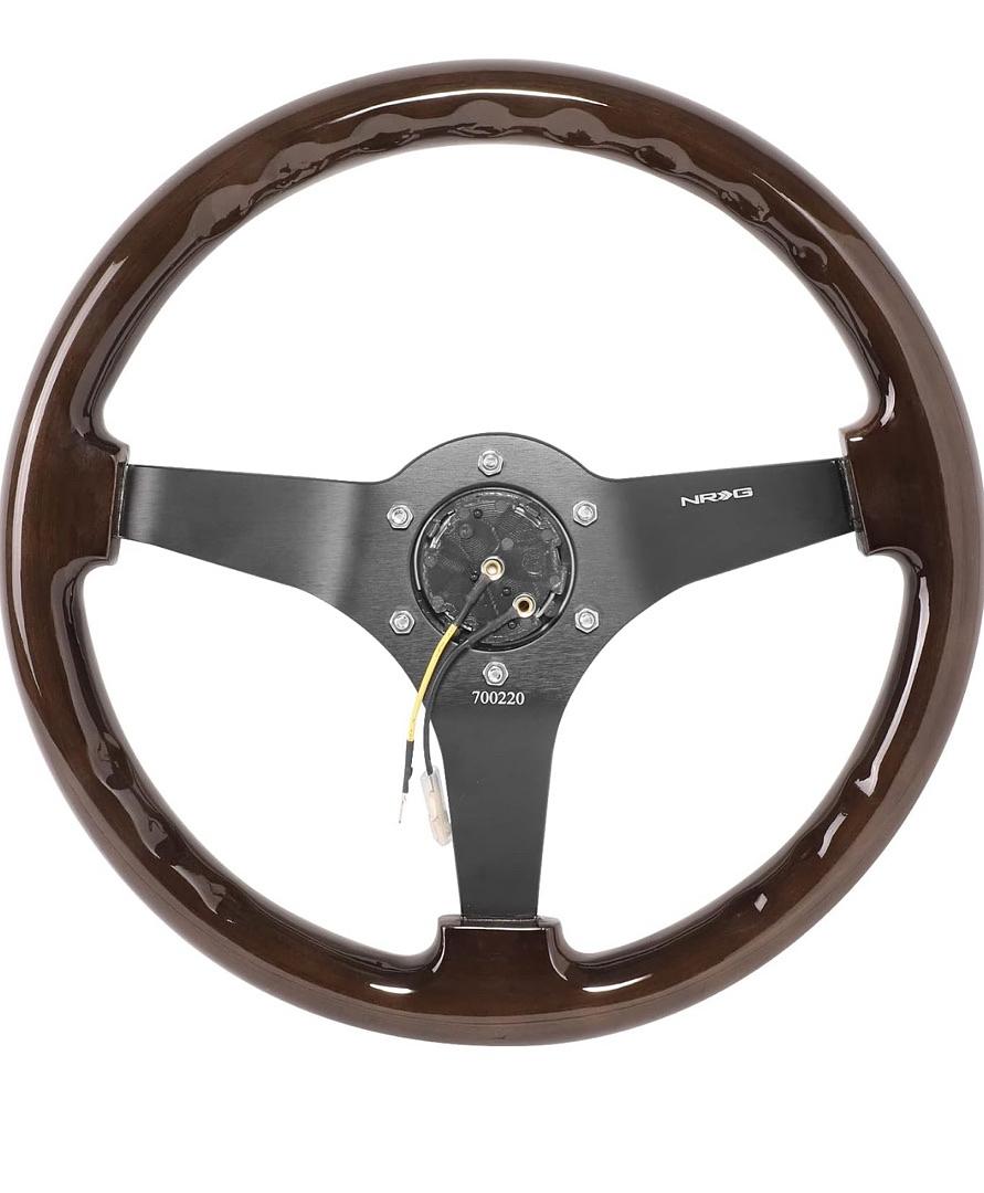 3" DEEP DISH 350MM 3-SPOKE WOOD GRAIN STEERING WHEEL, 6 X 70MM BOLT PATTERN,BLACK/MAHOGANY