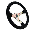 NRG REINFORCED STEERING WHEEL (350MM / 3IN. DEEP) BLK SUEDE FLORAL DIPPED W/ BLK